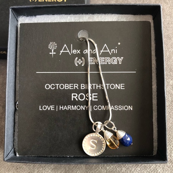 Alex and Ani necklace with “S” charm + 2 stone charms in box - Oct birthstone - Picture 3 of 8